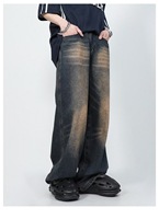 Pantalon chino sur mesure de haute qualité pour homme, jean en denim vintage délavé, coupe large, style hip-hop, en coton.
