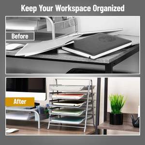Metal Desk Organizer with 5 Sliding Trays for Letters and <b>Files</b> Holder 5 Tier Paper Tray Desktop <b>File</b> Storage Office Silver - Product Image 4