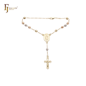 Z54190024 FJ Fallon gioielli di moda italiano vergine di Guadalupe Catholic perline <span class=keywords><strong>rosario</strong></span> placcato <span class=keywords><strong>In</strong></span> <span class=keywords><strong>oro</strong></span> 14K due toni - Product Image 2