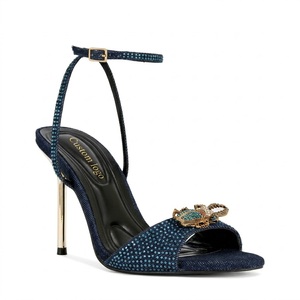 Sandalo da Donna <span class=keywords><strong>con</strong></span> <span class=keywords><strong>Tacco</strong></span> a Spillo e Cinturino alla Caviglia, Punta Quadrata, <span class=keywords><strong>Blu</strong></span> <span class=keywords><strong>Navy</strong></span> <span class=keywords><strong>con</strong></span> Strass, per Eventi di Gala - Produzione White Label - Product Image 2