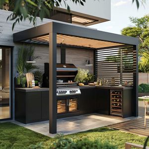 2024 stile popolare a forma di L da esterno in <span class=keywords><strong>acciaio</strong></span> inossidabile mobile da <span class=keywords><strong>cucina</strong></span> intelligente da <span class=keywords><strong>cucina</strong></span> con piano di lavoro in pietra - Product Image 1