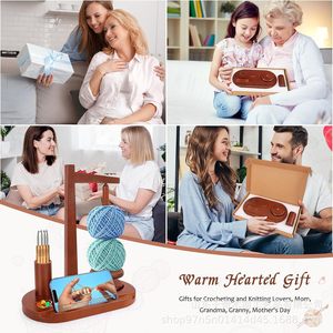 Wooden Yarn Rack With Magnetic Rotating Dispenser Phone Holder <b>Crochet</b> <b>Hook</b> Organizer Desktop Oval Shape 3 Floors Tree Material - Product Image 5