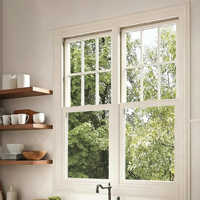 Ventana Corredera Vertical de PVC Estilo Europeo Americano con Rejillas y Vidrio Templado para Casa