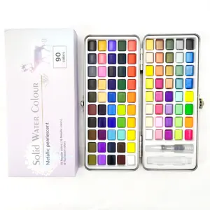 金属闪光水彩固体油漆盒包括12个金属闪光颜色 + 2个水刷 + 2个色卡 + 储物袋