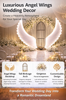 Décor de scène de mariage avec ailes d'ange illuminées, arche en cage à oiseaux, présentoir événementiel, design personnalisé