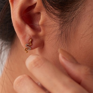 Pendientes Minimalistas de Serpiente para Mujer, Joyería de Acero Inoxidable con Circonita Cúbica y Cristal, para Animales Pequeños - Product Image 3