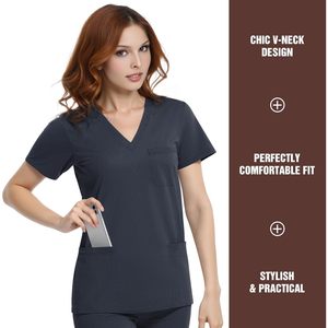 Women V-Neck Scrub Top 4 Pocket Premium Stretch Medical Workwear Hospital Uniforms - Product Image 2