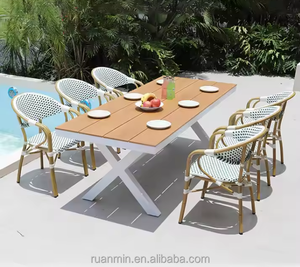 Mobilier d'extérieur moderne, ensemble <span class=keywords><strong>table</strong></span> à manger pour villa, jardin, restaurant, <span class=keywords><strong>table</strong></span> et <span class=keywords><strong>chaise</strong></span> rectangulaires en alliage d'aluminium - Product Image 5