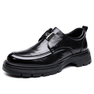 Men's Black Leather <b>Height</b> <b>Increasing</b> <b>Shoes</b> One Kick Closure Breathable Formal Casual Wear For Security Guards - Product Image 4