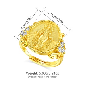 Joyería Religiosa y Espiritual al por Mayor, Anillo Ajustable <span class=keywords><strong>de</strong></span> <span class=keywords><strong>Plata</strong></span> <span class=keywords><strong>de</strong></span> Ley <span class=keywords><strong>925</strong></span> Chapado en Oro <span class=keywords><strong>de</strong></span> 18K con la Virgen María para Mujer u Hombre - Product Image 2