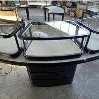 Vitrine à bijoux circulaire double couche GZowin de luxe bleue et dorée avec éclairage LED, design personnalisable, en verre