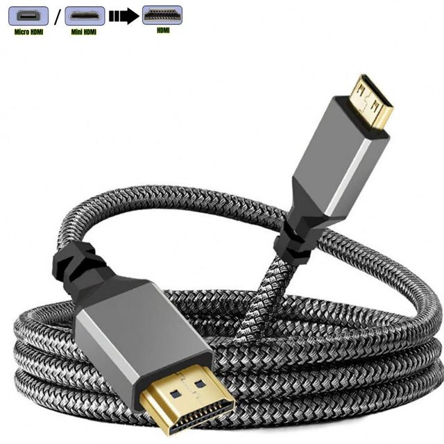 WAZ Micro Mini for Conversion Cable Gold Plated Nylon Braided 4K 60Hz for HDTV Monitor