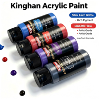 Kinghan Professionelles 48-Farben 60ml Acrylfarben-Set mit Stein, Glas, Leinwand & Papier - Lichtbeständig