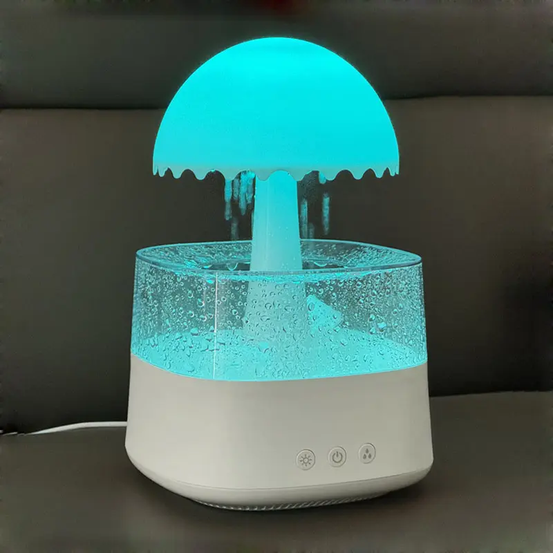 Humidificador de gotas de agua creativo OEM, difusores de aceites esenciales ultrasónicos, paraguas colorido, humidificador de nube de lluvia por goteo de agua acogedor