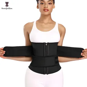 定制标志拉链前腰训练器自有品牌双带2条带透气女式腰带乳胶腰部收煤器训练器