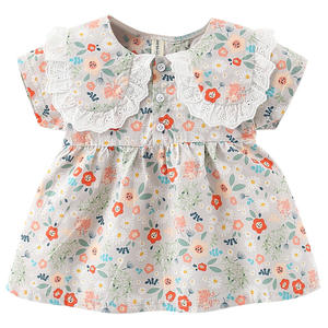 En stock, vêtements pour enfants, robe à manches courtes pour filles, robe d'été pour bébé, robe de princesse à col de poupée florale - Product Image 1