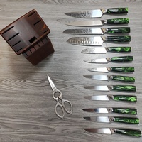 Ensemble de 15 pièces en acier inoxydable avec lame laser manche en résine et bloc en bois d'acacia pour la cuisine multifonctionnelle