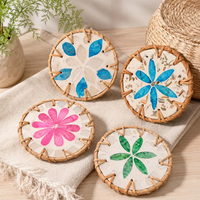Sous-verres en coquillages YY Home, décoration de bureau, sous-verres en rotin, style bohème, tapis de tasse à thé, tapis pour boissons, tapis imperméable, sous-verres floraux en coquillages