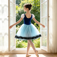 Costumes de tutu de ballet pour filles en velours bleu à manches bouffantes, ensembles de jupes en tulle bleu clair à lacets, robes de danse classique pour enfants pour spectacle sur scène