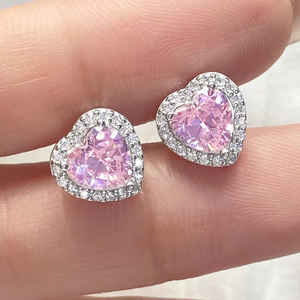 נשים יוקרה קלסית מעוקב זירקון ורוד טבעת לב היפואלרגני 925 כסף עגילי הברגה - Product Image 3