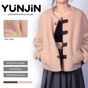 YUNJIN femmes véritable laine <span class=keywords><strong>fourrure</strong></span> chaud mouton peau <span class=keywords><strong>de</strong></span> mouton Double face mi-longueur manteau d'hiver <span class=keywords><strong>veste</strong></span> pour un confort ultime - Product Image 1