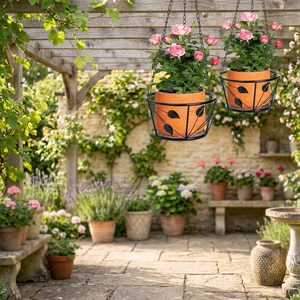 Pot de fleurs suspendu en métal rustique avec chaîne et motif de feuilles pour utilisation en jardin - Product Image 6