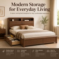 Cadre de lit plateforme moderne en bois massif avec rangement à ouverture latérale pour mobilier de chambre King Queen