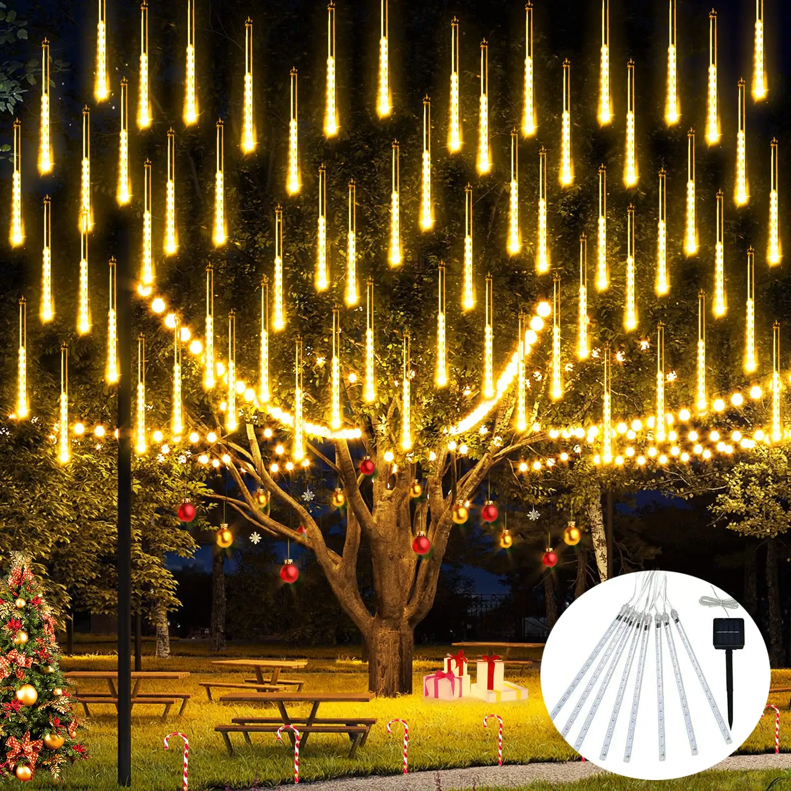 8 Tubos 144 LEDs Rain Lights Solar Natal Solar Meteor Shower Lights Led Falling Rain Fairy String Lights