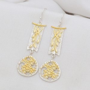 Belles boucles d'oreilles en argent sterling 925 double ton boucles d'oreilles lune et étoiles pour femmes - Product Image 3