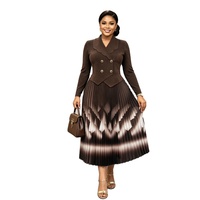 Ensemble deux pièces moderne et modeste pour femmes musulmanes, blazer noir à double boutonnage, jupe longue plissée dégradée, tenue formelle islamique
