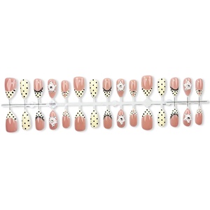 Ongles à presser pointus jaunes à pois style Hailey, motif français 3D en relief, patchs d'ongles transfrontaliers européens et américains - Product Image 5