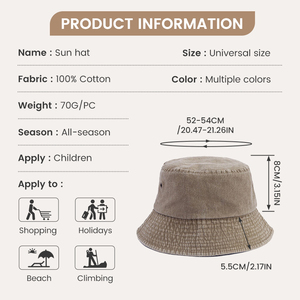Cappello da <span class=keywords><strong>Pescatore</strong></span> in Cotone Tinta Unita per Bambini, Protezione Solare per Ragazze e Ragazzi, Ideale per Spiaggia e Attività all'Aperto, Quattro Stagioni - Product Image 6