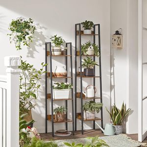 Étagère à livres <span class=keywords><strong>vintage</strong></span> à 5 niveaux, écologique, étroite, en forme d'échelle, pour la maison, le bureau, le salon, la chambre, la <span class=keywords><strong>cuisine</strong></span>, brun rustique - Product Image 5