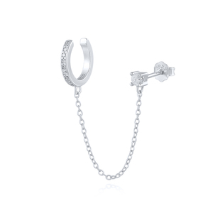 Pendientes de Plata de Ley S925 ROXI con Circonitas, Diseño Moderno con Borlas, Cadena Larga, Aro Asimétrico, Clip para la Oreja, para Regalo de Boda o Fiesta - Product Image 3