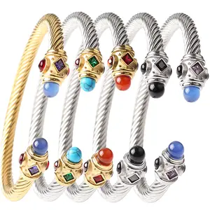 Nouveau bracelet européen en acier inoxydable, fil en acier titane, corde torsadée de 7MM, bracelet ouvert, bricolage, vente en gros, bijoux