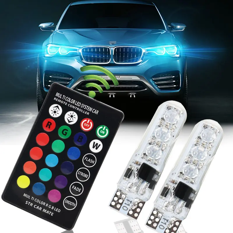 Wholesale 2PCS RGB T10 W5W Led 194 168 W5W 5050 SMD Car Dome Reading Light Automobiles RGB LED Bulb With Remote Controller