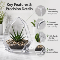 Terrarium en acrylique transparent sur mesure, forme géométrique pentagonale, dôme pour plantes succulentes, maison en verre décorative pour bureau