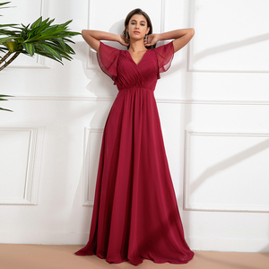 Sposa Mily ED019 all'ingrosso bella <span class=keywords><strong>madre</strong></span> della sposa abito da sposa increspato vita alta scollo a V lungo Swing abito da damigella d'onore - Product Image 1