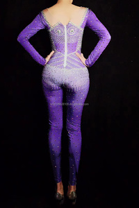 <span class=keywords><strong>Mono</strong></span> de manga larga con diamantes de imitación para mujer, traje sexy de escenario, color morado, DjDs guest gogo - Product Image 4