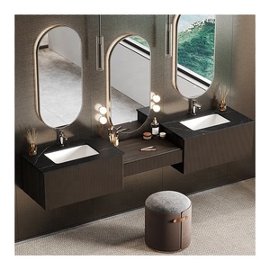 Diseño personalizado <span class=keywords><strong>baño</strong></span> <span class=keywords><strong>lavabo</strong></span> <span class=keywords><strong>muebles</strong></span> espejo estriado Panel doble fregadero <span class=keywords><strong>baño</strong></span> gabinete nogal <span class=keywords><strong>con</strong></span> estantes - Product Image 2