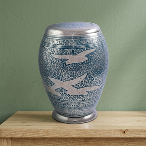 Urna Funeraria de Aluminio Plateado Hecha a Mano, Recuerdo Conmemorativo, Florero para Cenizas de Adultos, Decoración para el Suelo - Artesanía India para el Hogar - Product Image 3