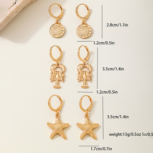 Moda Multi-elemento Ocean Style Series Aleación Cangrejo Estrella de mar Sol Pendientes femeninos Set Holiday Style - Product Image 4