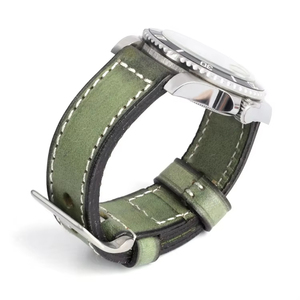 Handcrafted Retro <b>Vegetable</b> Tanned Genuine Leather Watch Strap Vintage Oil Wax Watch Band Heavy Duty <b>Brushed</b> Pin Buckle 20-22mm - Product Image 2
