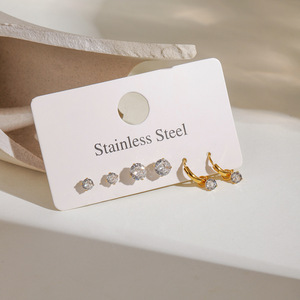 Boucles d'oreilles créoles en zircon plaqué or pour femme, bijoux fantaisie, design géométrique, serties griffes - Product Image 4