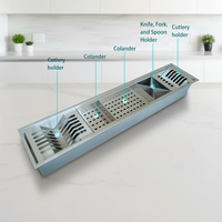 Handgefertigtes Einzelwaschbecken 90 cm aus Edelstahl mit Mehrfachfächern, Utensilienwaschbecken mit Filtergitter und Aufbewahrungsregal