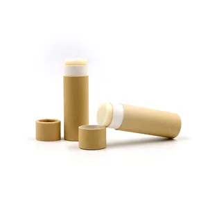 Cartón biodegradable personalizado, papel Kraft, 0,5 oz, bálsamo labial, tubo de realce, embalaje cosmético, caja redonda