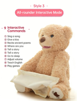 Boneka Beruang Teddy Interaktif Aktif dengan Suara HongRuiKe, Multifungsi, Edukatif, Bernyanyi Bahasa Inggris, Permainan Edukasi untuk Usia 0-7 Tahun
