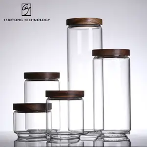 New Design Clear Coffee Spice Candy Cookie Snacks 300ml 10oz Glass Storage Jar with Airtight Acacia Wood Lid