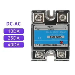 SSR-10DA 40DA 25DA เฟสเดียว DC ควบคุม AC SSR Solid State รีเลย์พร้อมฝาครอบกันฝุ่นพลาสติกระบายความร้อน220V 10A 25A 40A