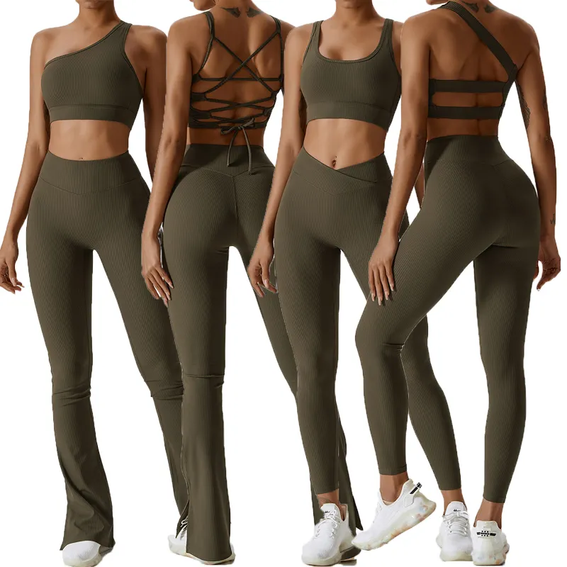 New Seamless Ribbed Yoga Set Women Sports Clothes Plus Size Yoga Sets Yoga Bra Leggings Gym Fitness Sets